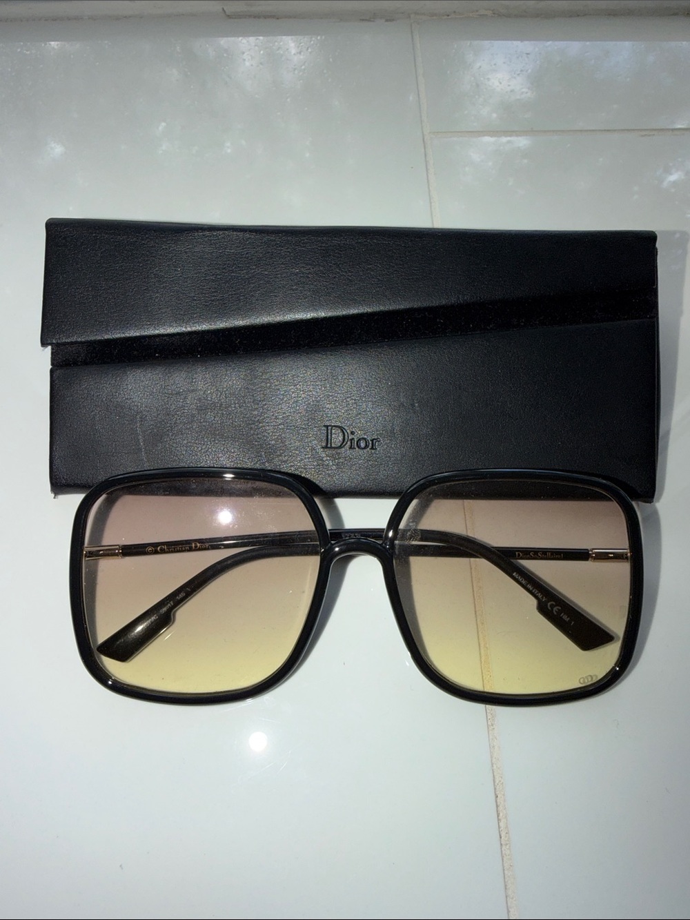 Dior Black Frame Sunglasses with Brown-to-Cream Gradient Lenses